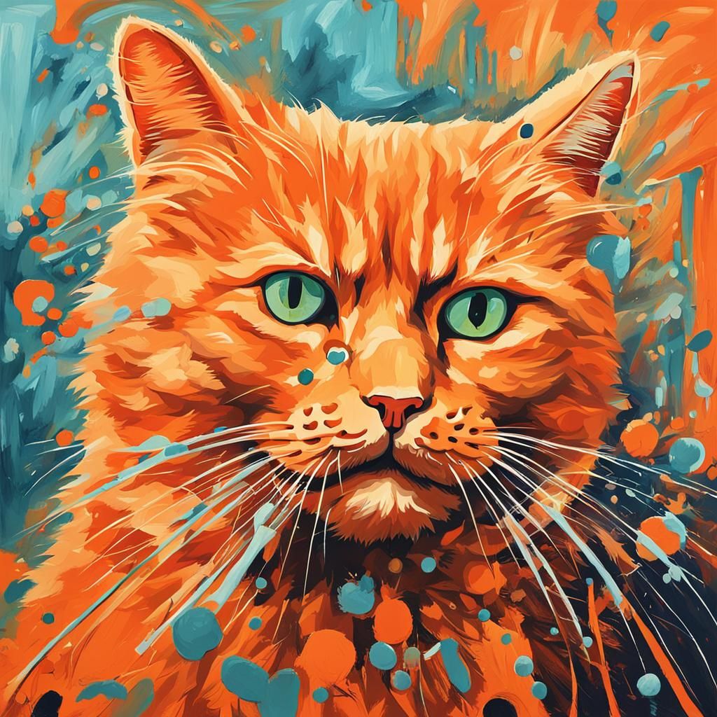 Fluffy Orange Cat Blow Dry: Abstract Art