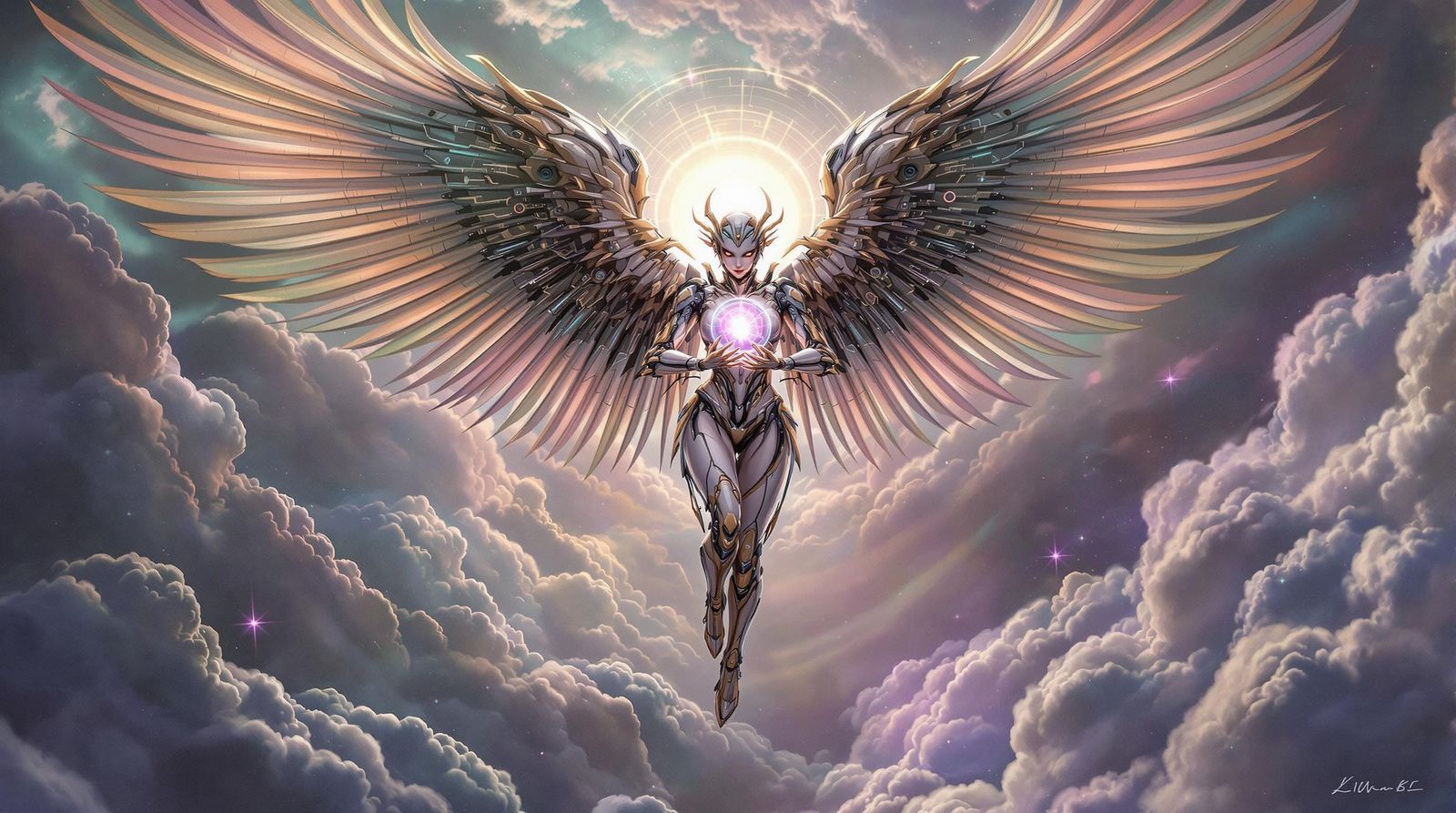 Biomechanical Angel Descends in Surreal Dreamscape