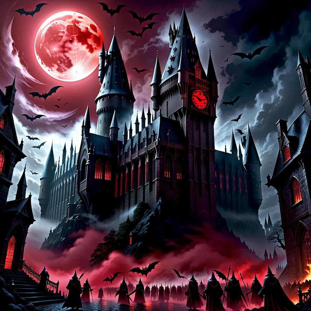 Hogwarts Clocktower Midnight Chime in Dark Fantasy Style