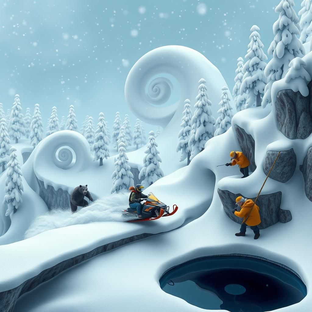 Claymation Snowmobile Chase in Blizzard