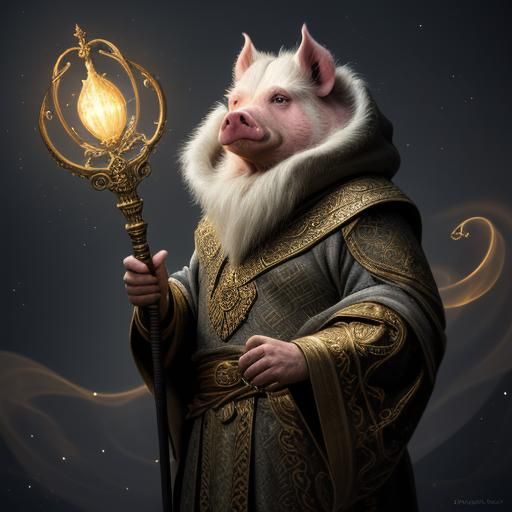 Wizard Pig Casting Spell in Photo-Realistic Style
