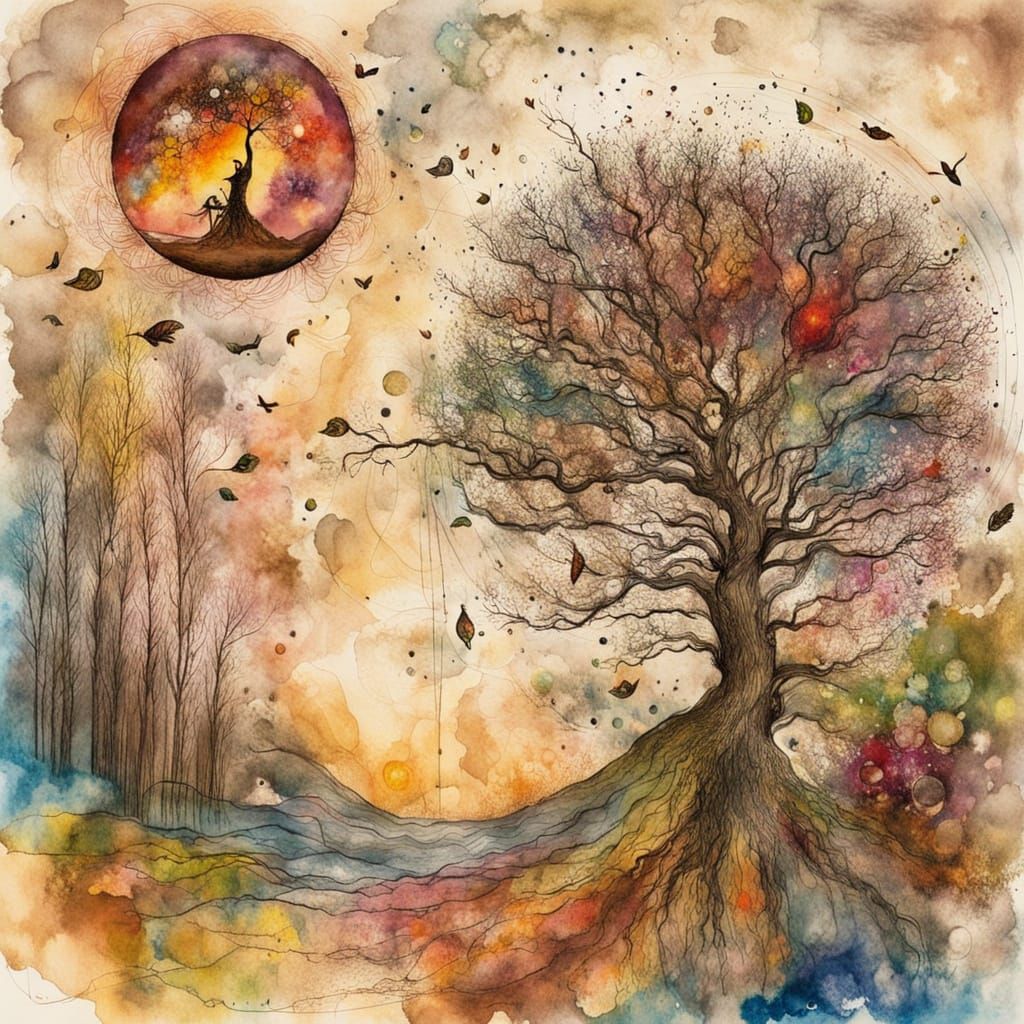 Whimsical Forest Ablaze in a Surreal Landscape