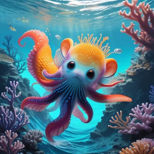 Adorable Octopus Puppy in Vibrant Coral Reef
