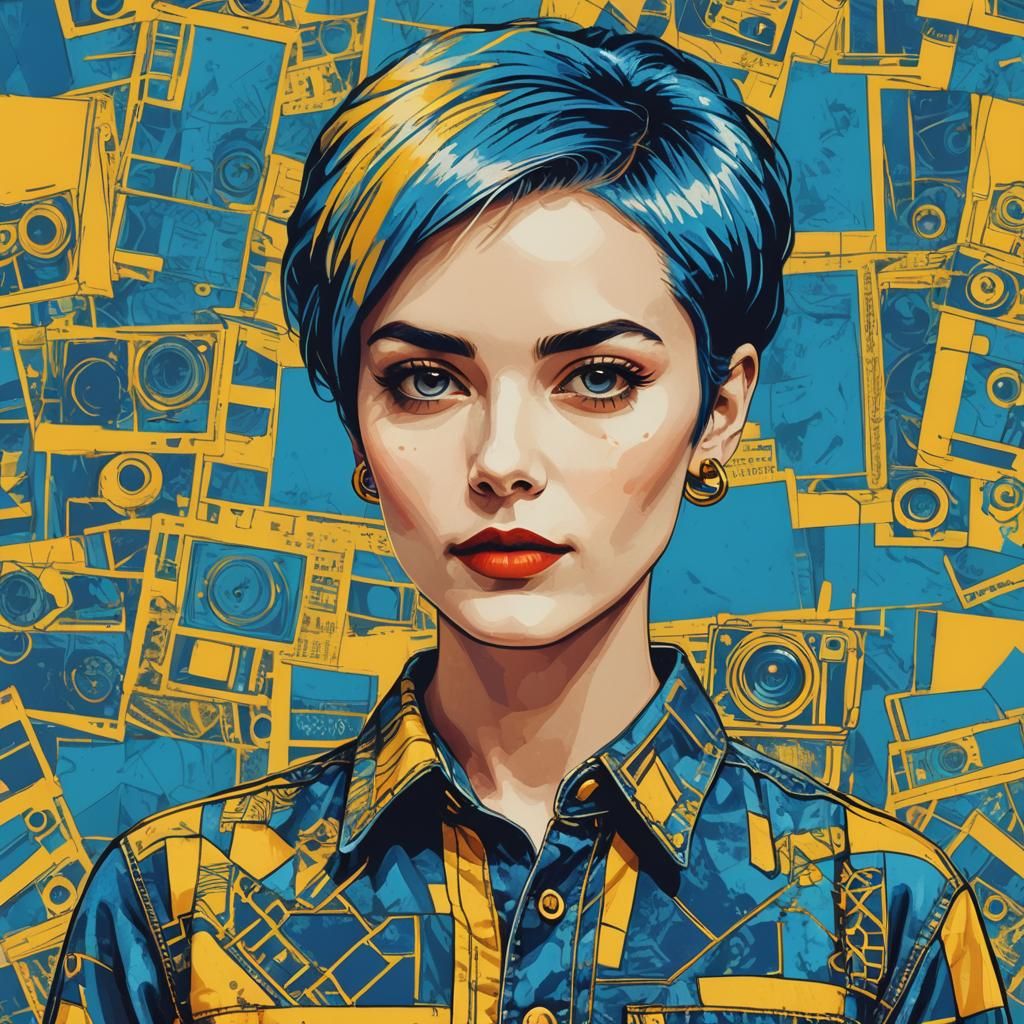 Pop Art Portrait of Woman with Vintage Camera