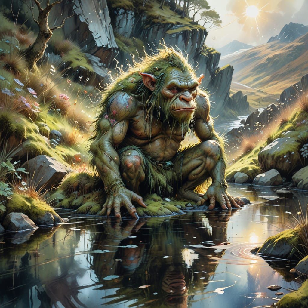 Moss Troll in Scotland: Watercolour Painting