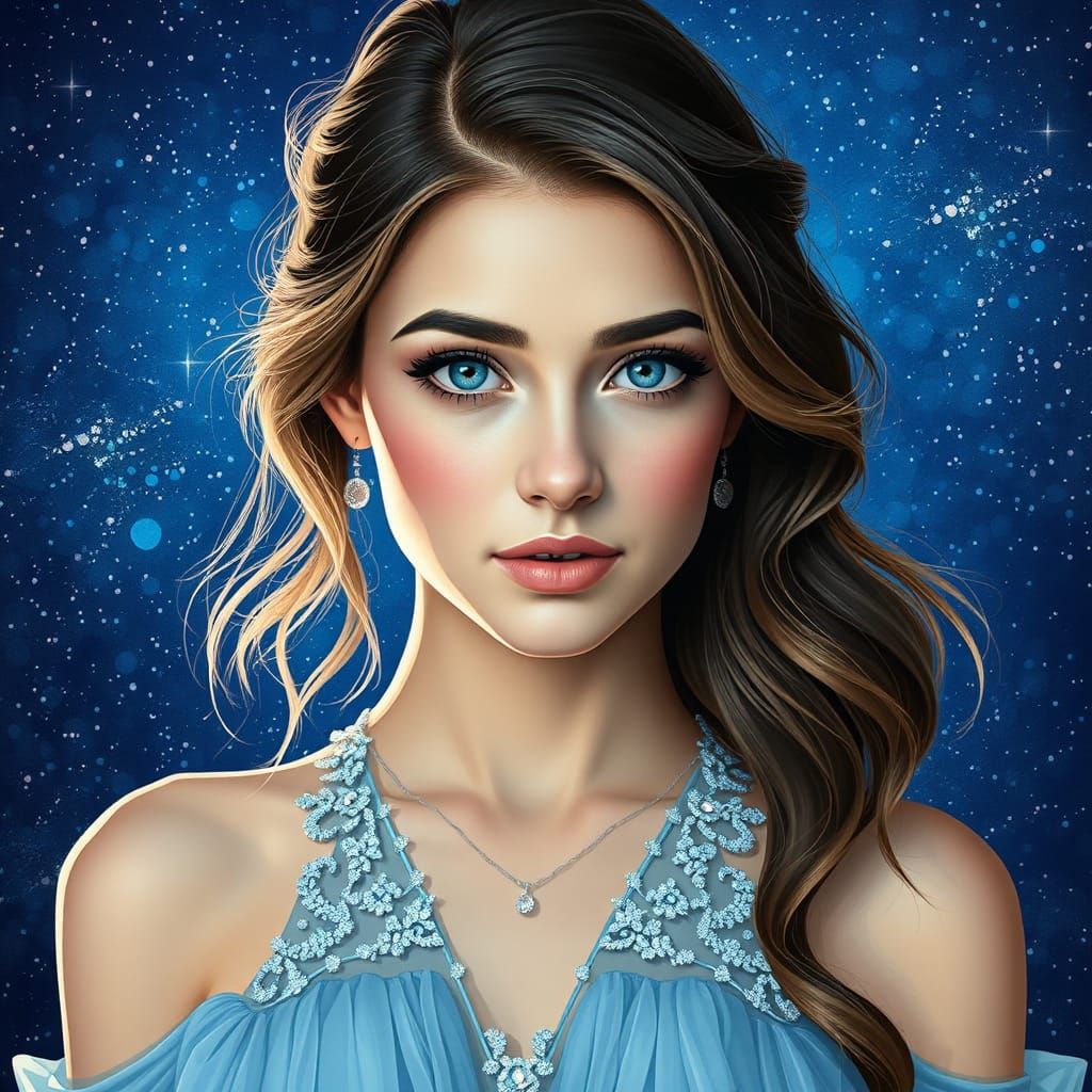 Pastel Blue Monochrome Prom Dress in Cosmic Holographic Styl...