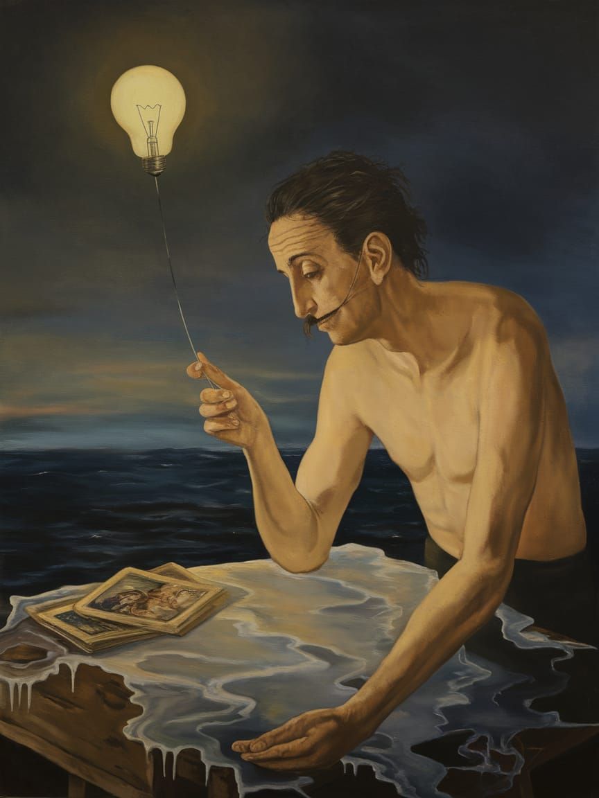 Surreal God Illuminates Dark Waters with a Single Lightbulb