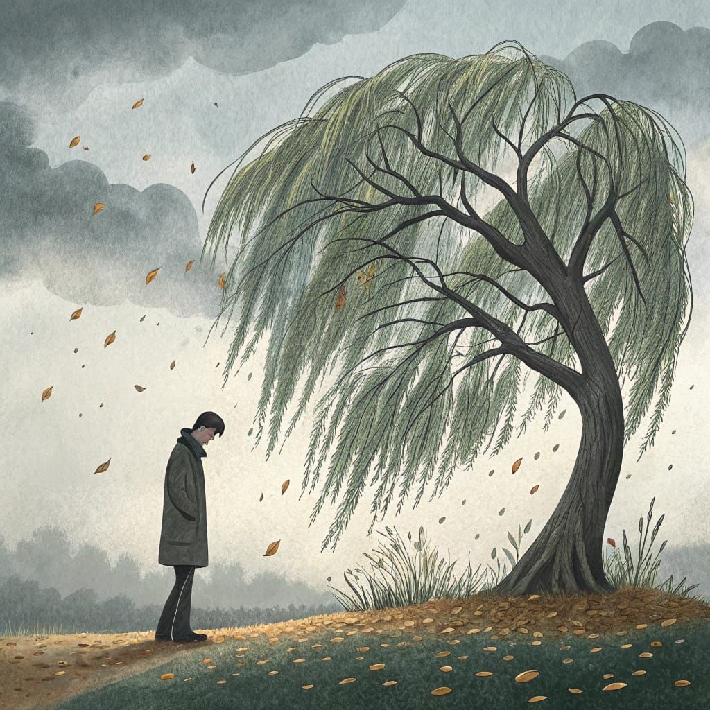 Melancholic Farewell: Watercolor Painting of a Heartbreaking...