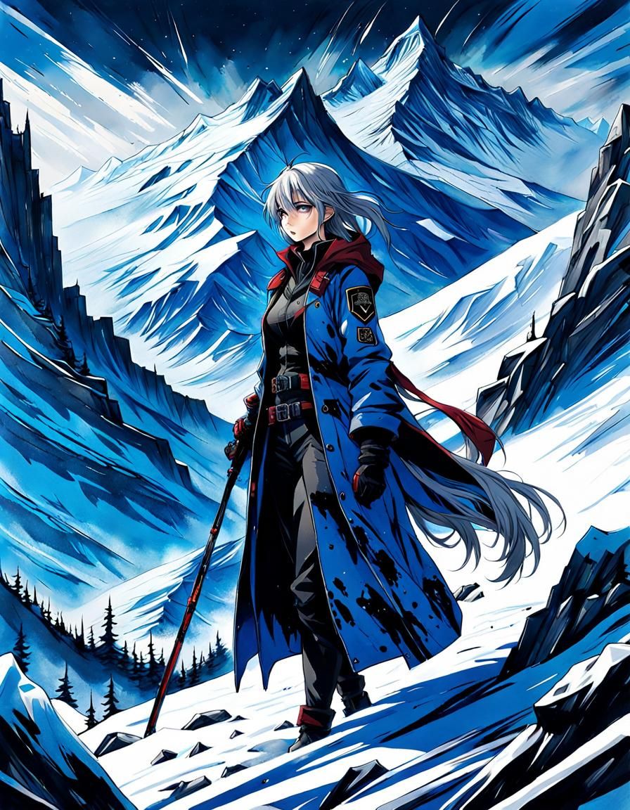 Victoria Seras Overlooks Base in Dark Anime Style