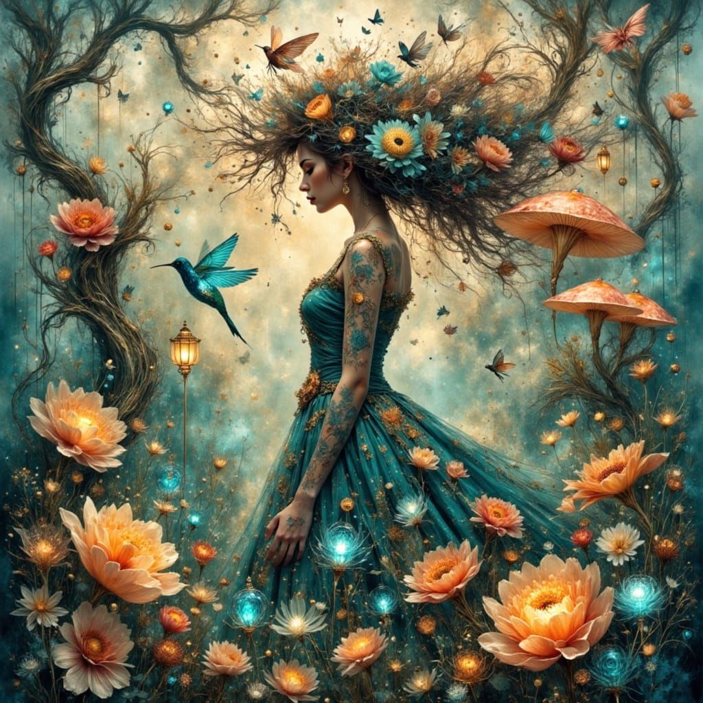 Surreal Garden Woman: AI Generated Digital Art