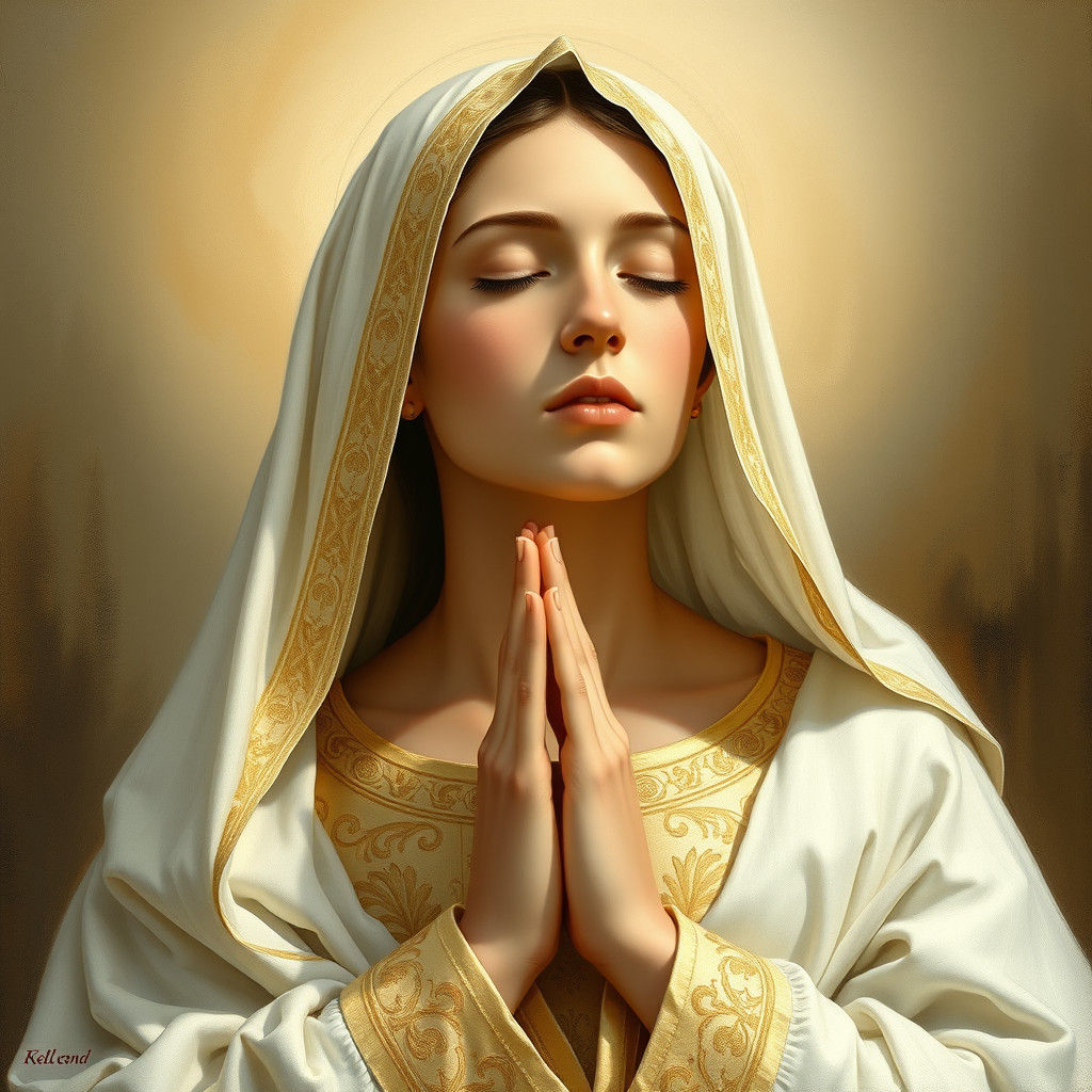 Devout Woman in Prayer: Renaissance-Inspired Digital Art