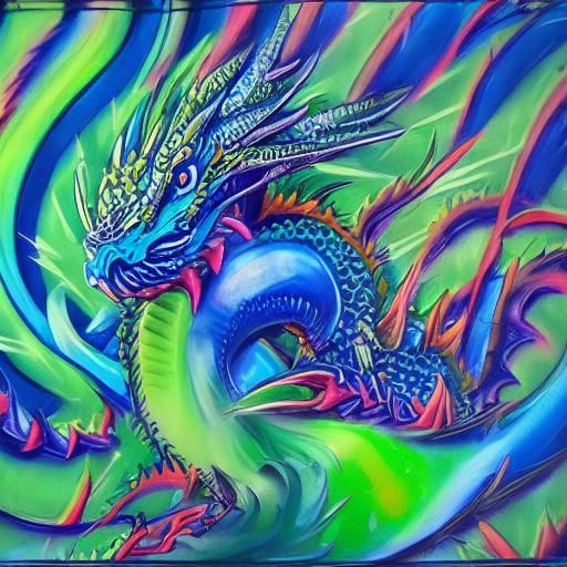 Legendary Blue Dragon in Graffiti Splash Art Style