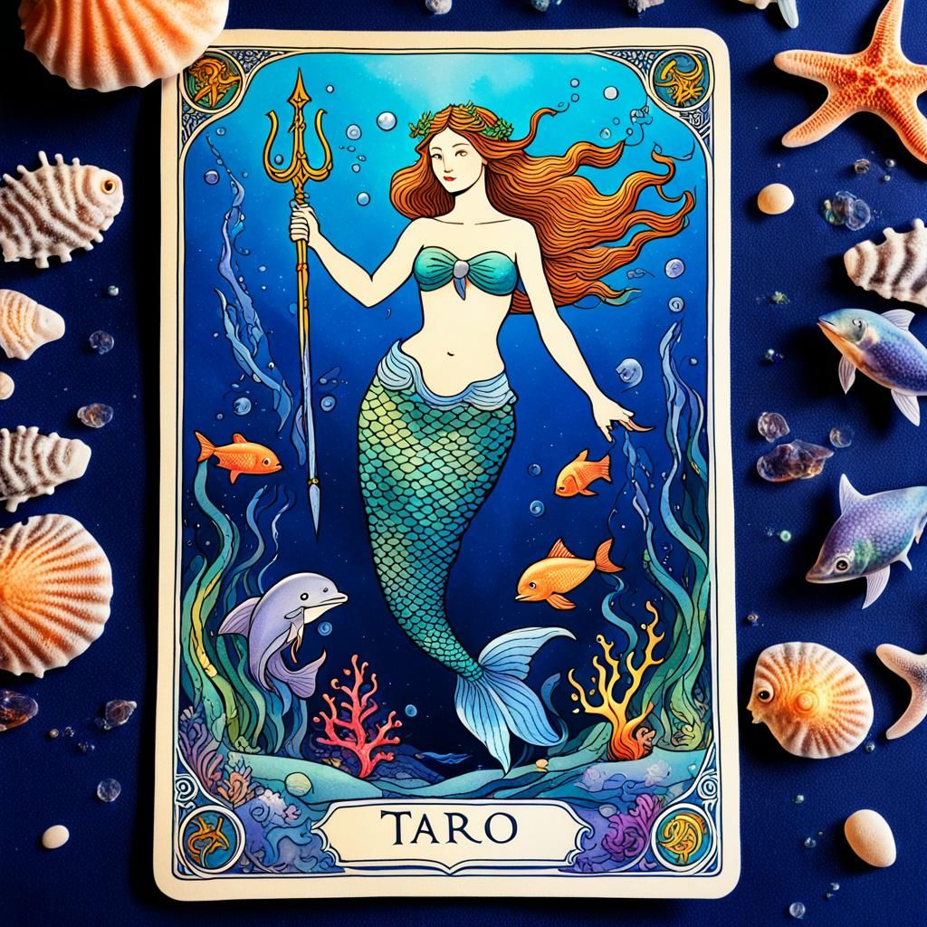 Mermaid Tarot Card with Sea Creatures