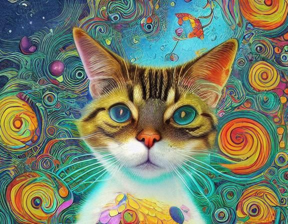 Psychedelic Mushroom Cat Comic Art Illustration
