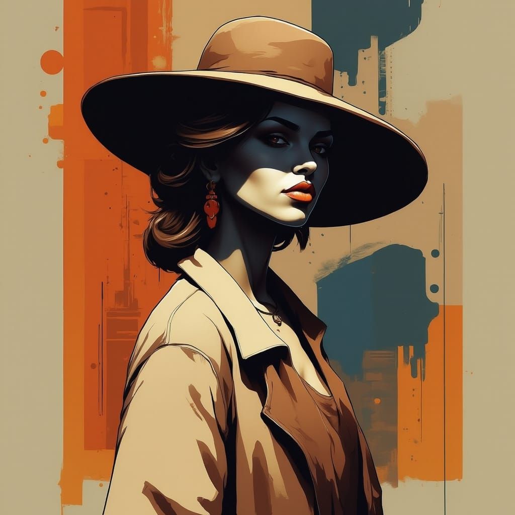 Woman in Hat, Minimalist Vector Portrait