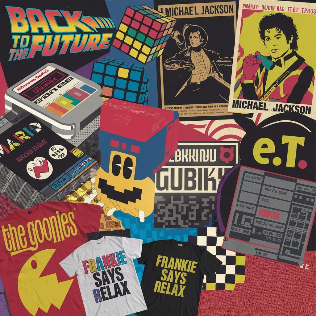 1980s Pop Culture Retro Collage with Iconic Symbols