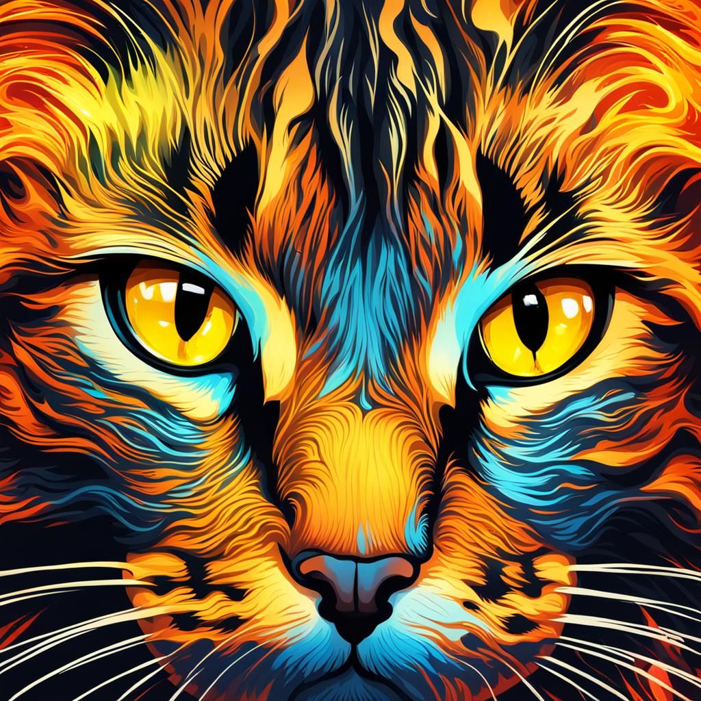 Bioluminescent Flame Cat in Hyperrealistic Style