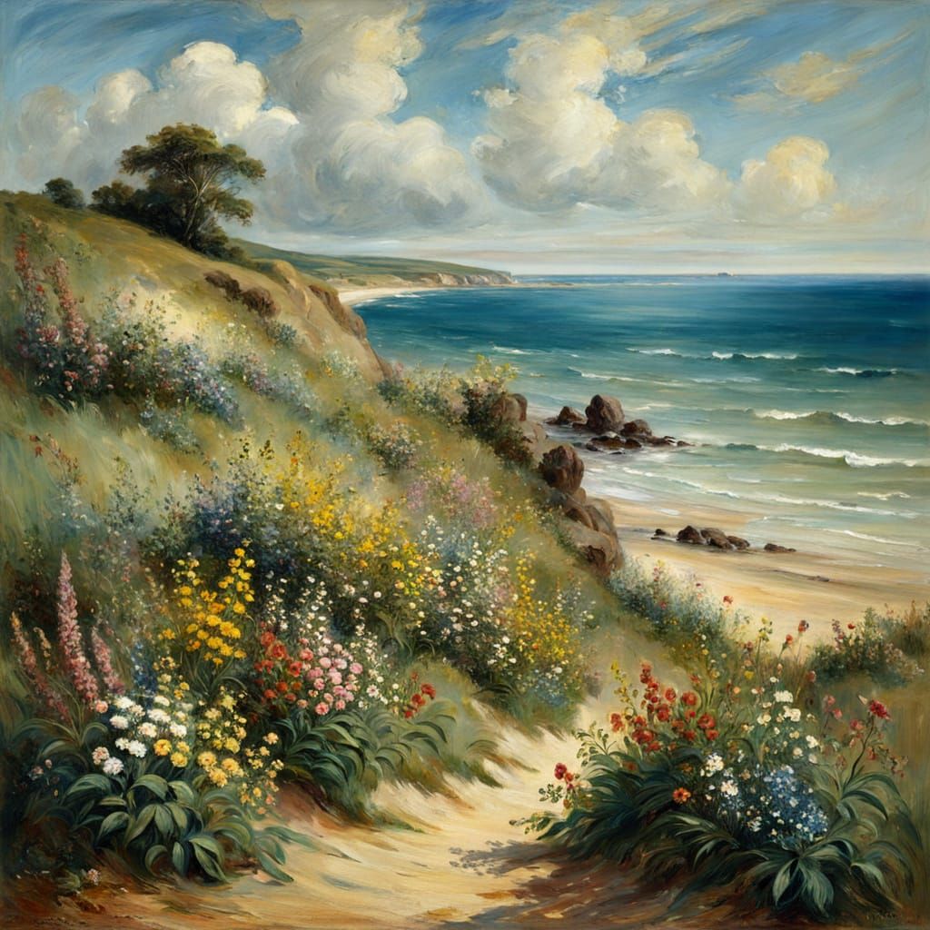 Baroque Seashore with Wildflowers after Constable