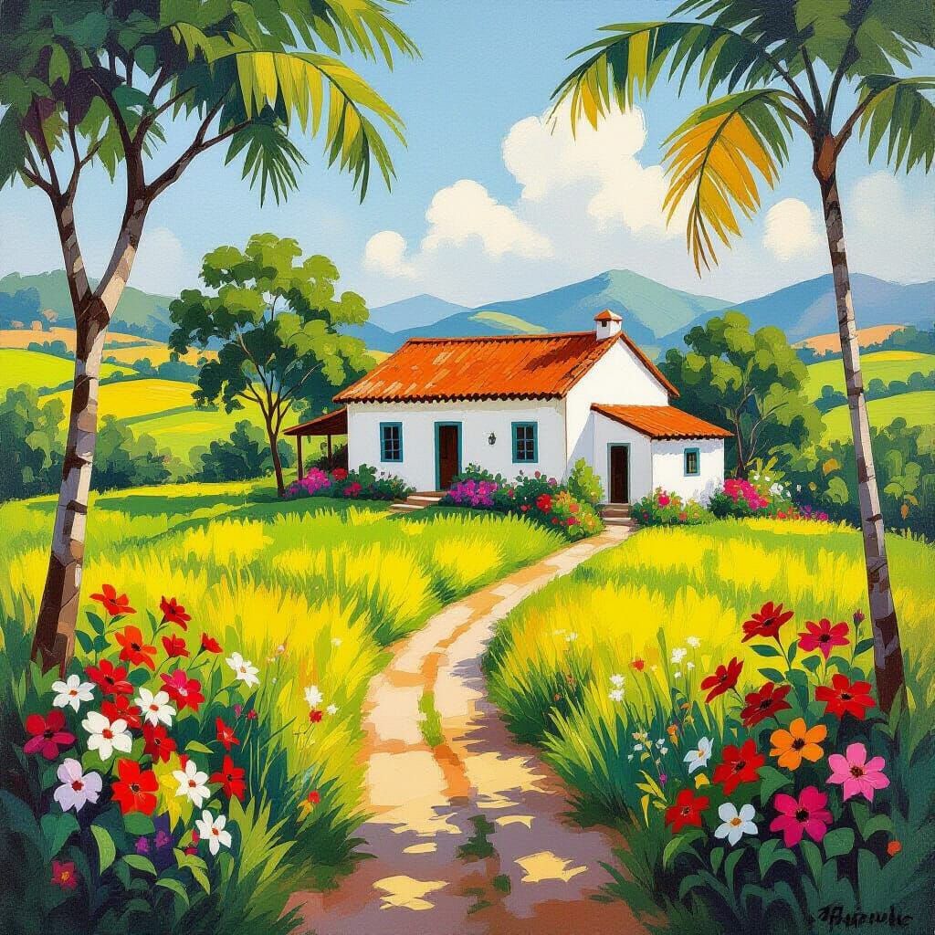 Serene Brazilian Farmhouse in Impressionist Style