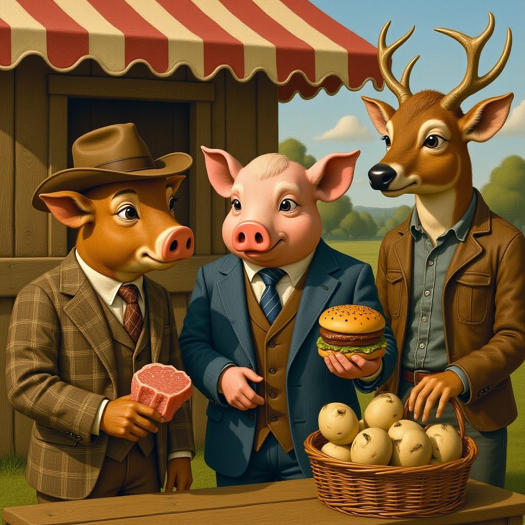 Cowboy Cow Argues with Pig at Market