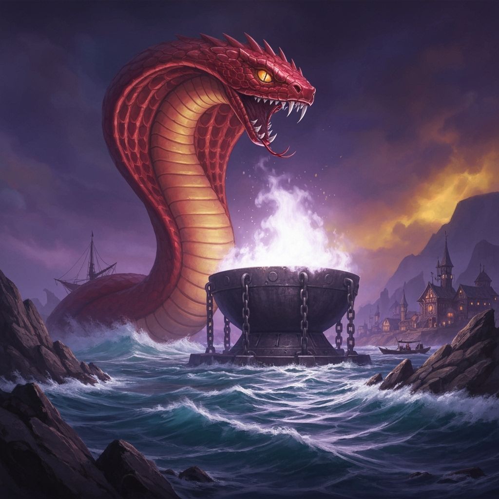 Cobra Tower Dark Fantasy Scene with Fire