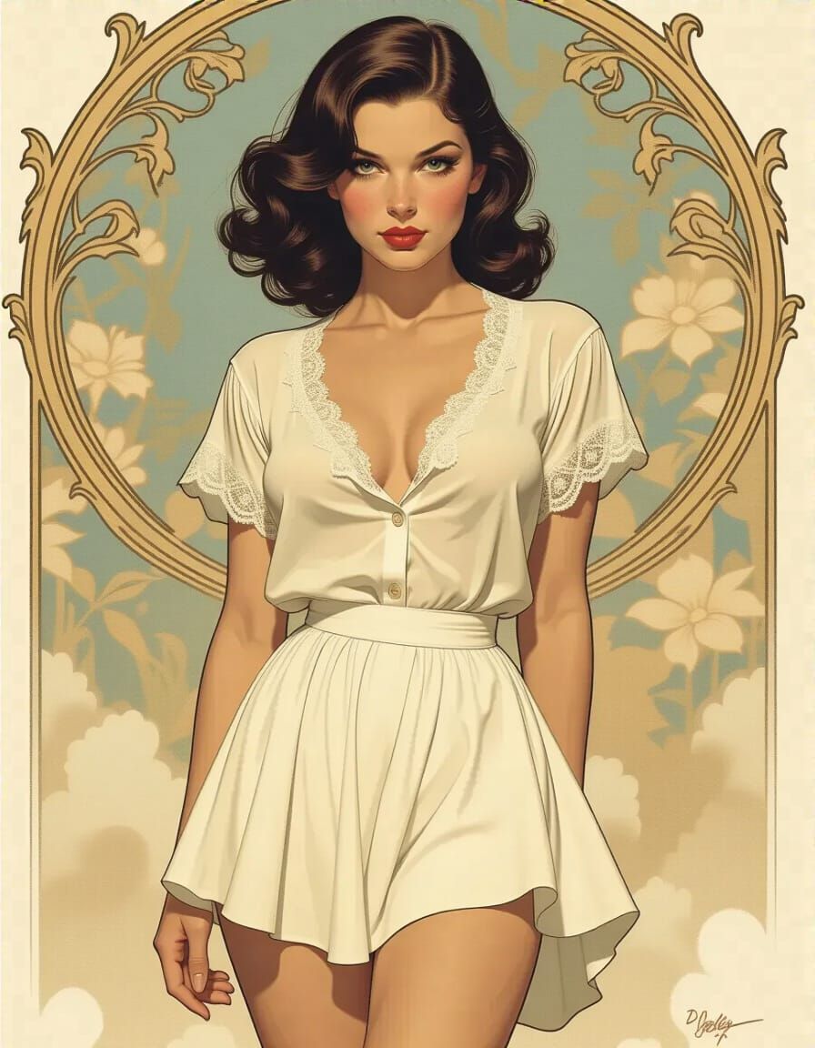 1950s Pin-Up in Art Nouveau Style