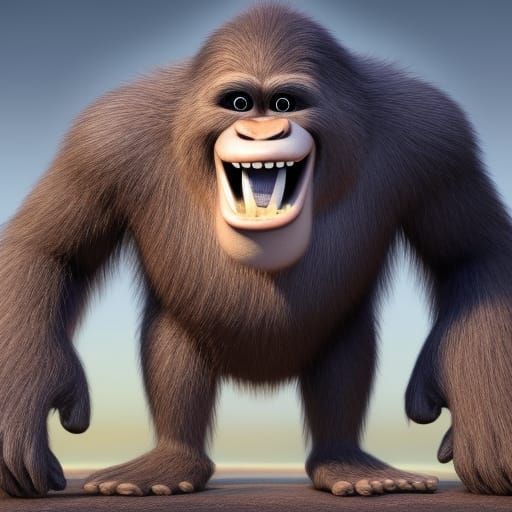 Smiling Bigfoot in Cinematic 3D Art Style