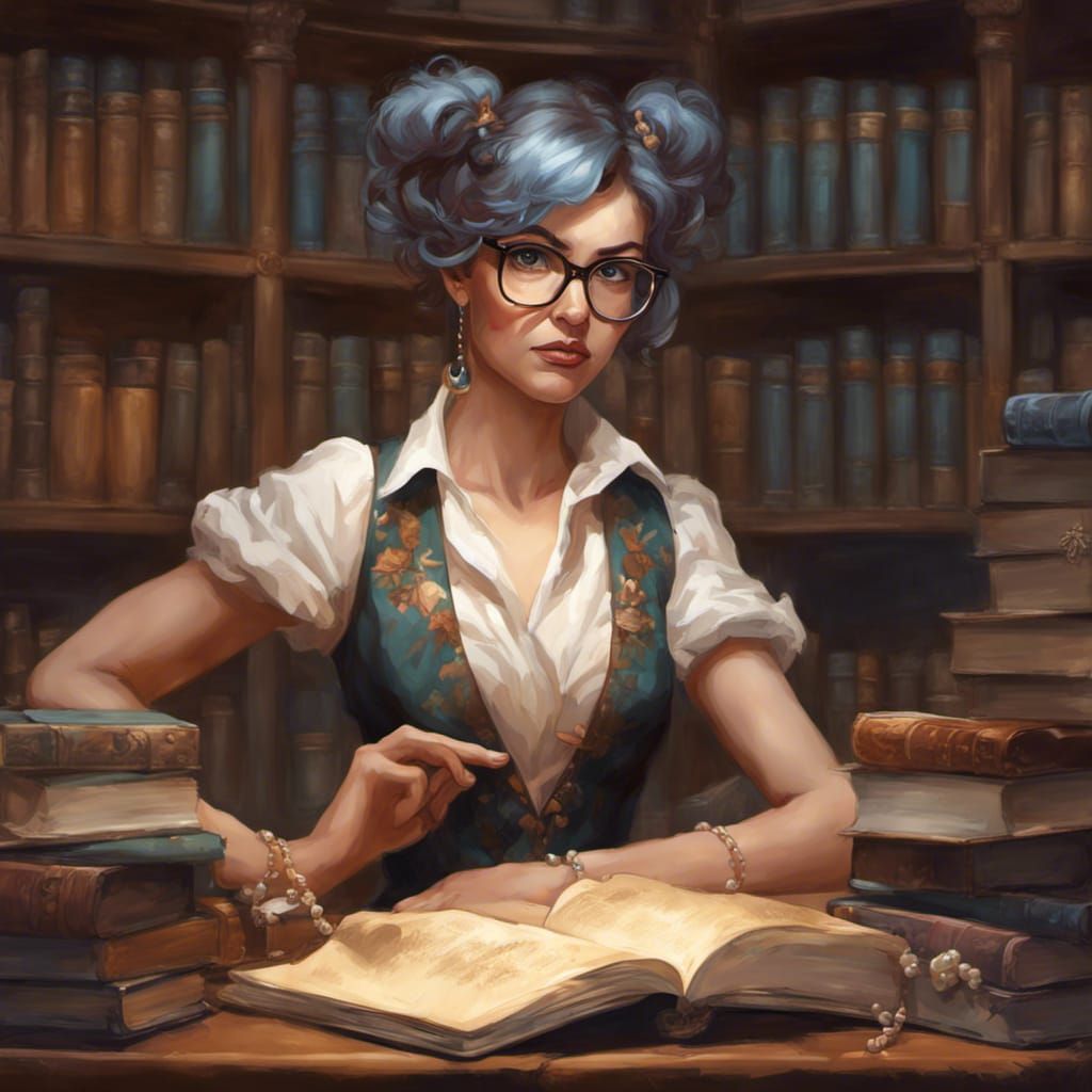Charming Librarian Portrait in Art Nouveau Style