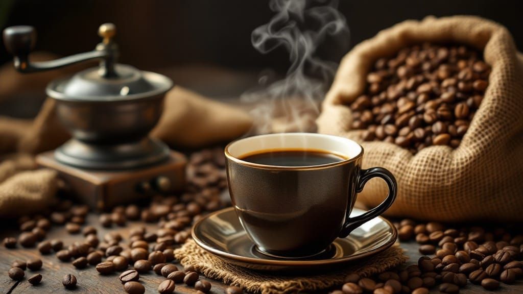 Aromatic Coffee Still Life in Retrofuturistic Style