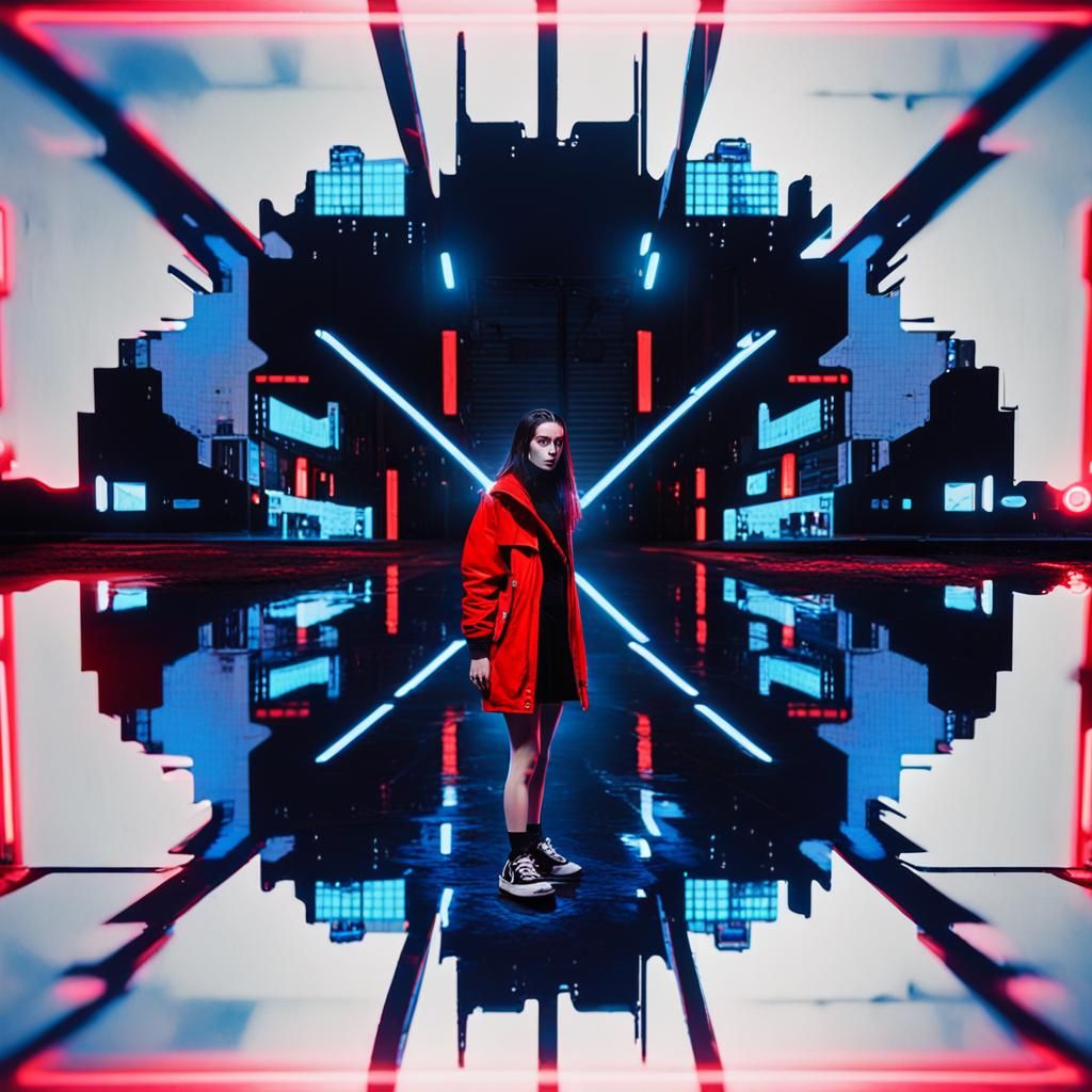 Cyberpunk Girl in Neon Alleyway Portrait