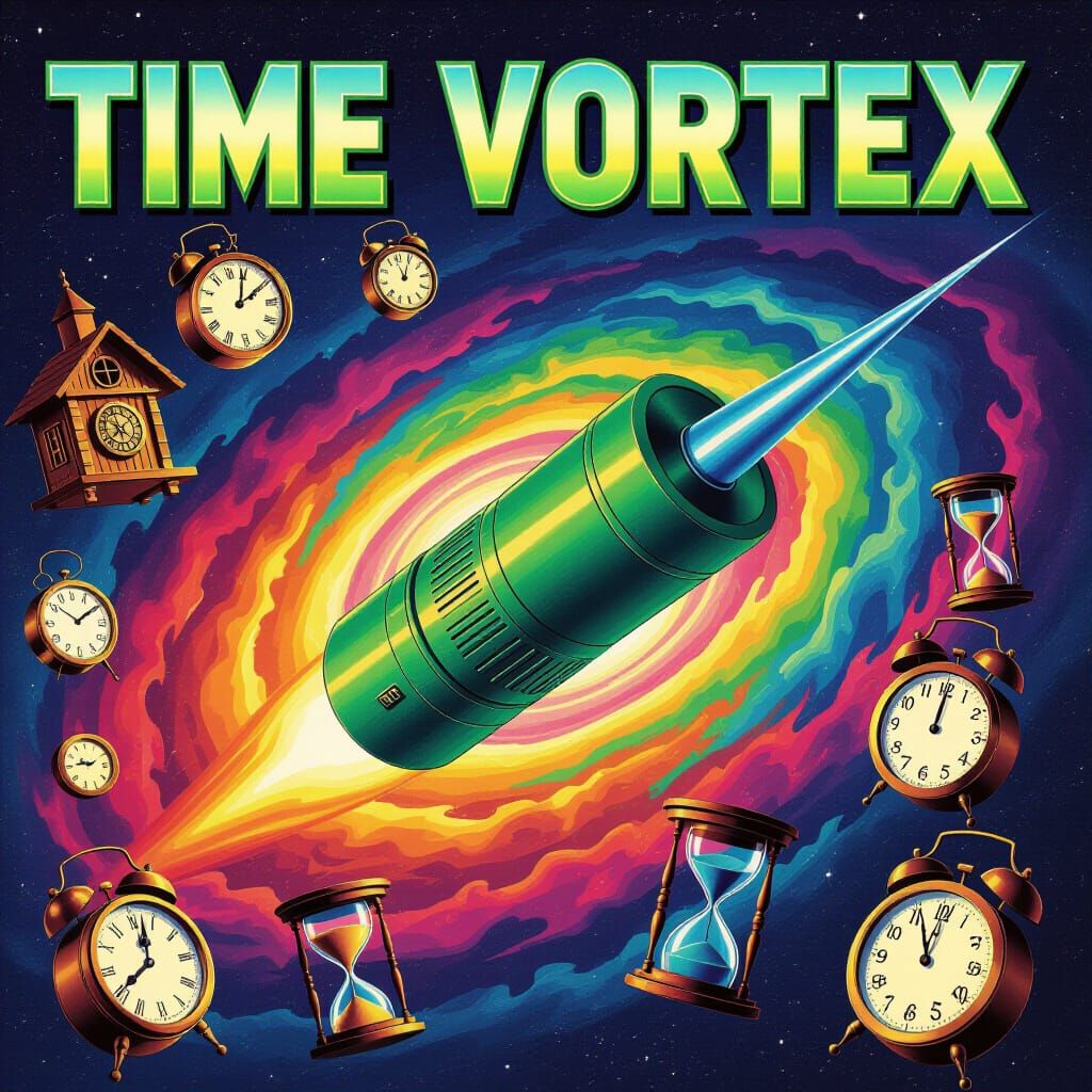 1980s Sci-Fi Book Cover: Time Vortex Travel