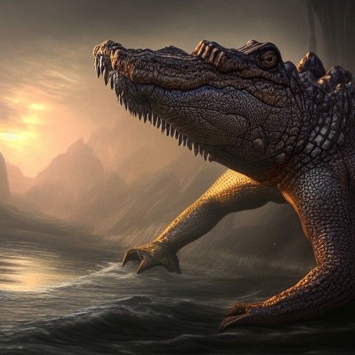 Imposing Crocodile in River Setting: Detailed Matte Painting