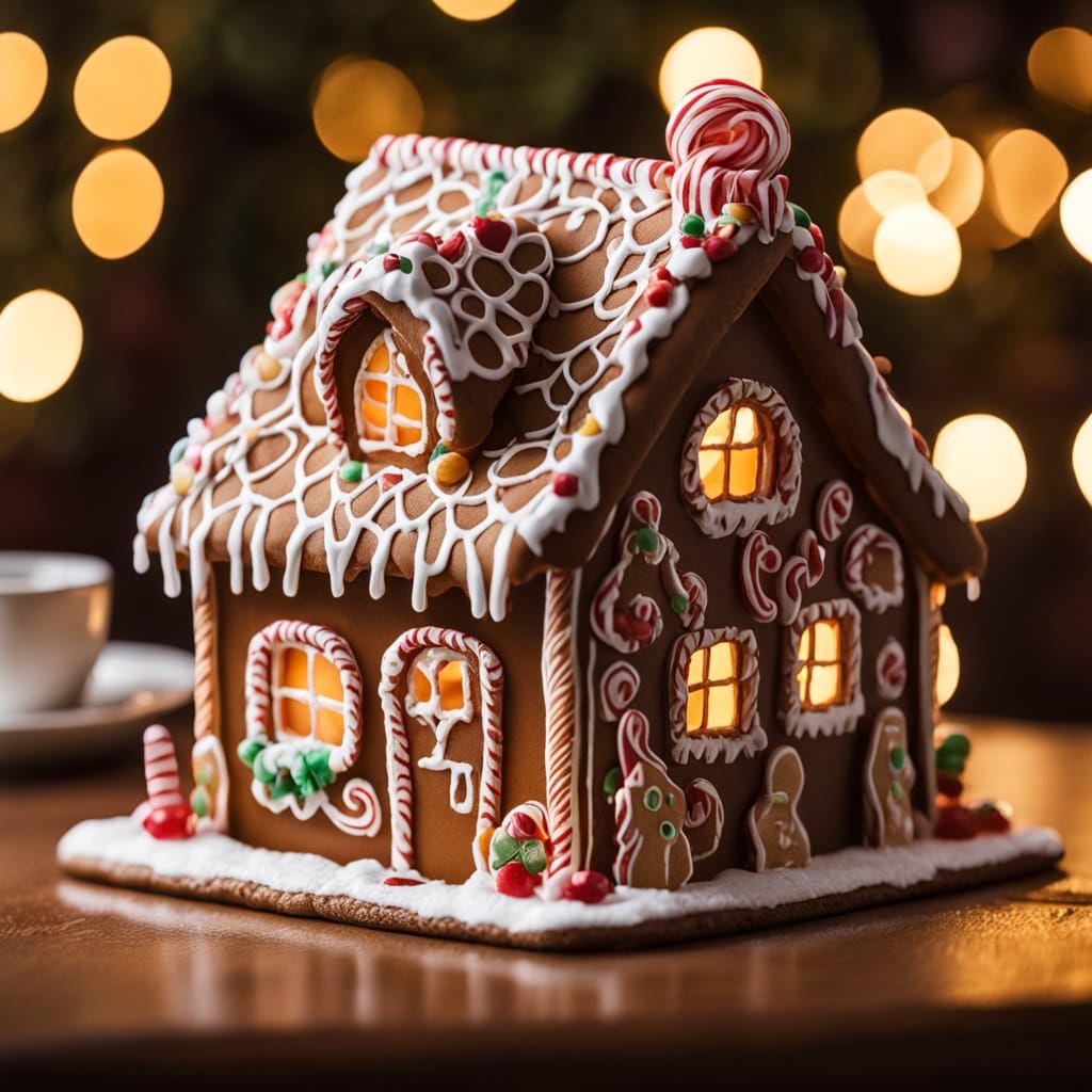 Vibrant Gingerbread House Still Life in Warm Golden Light