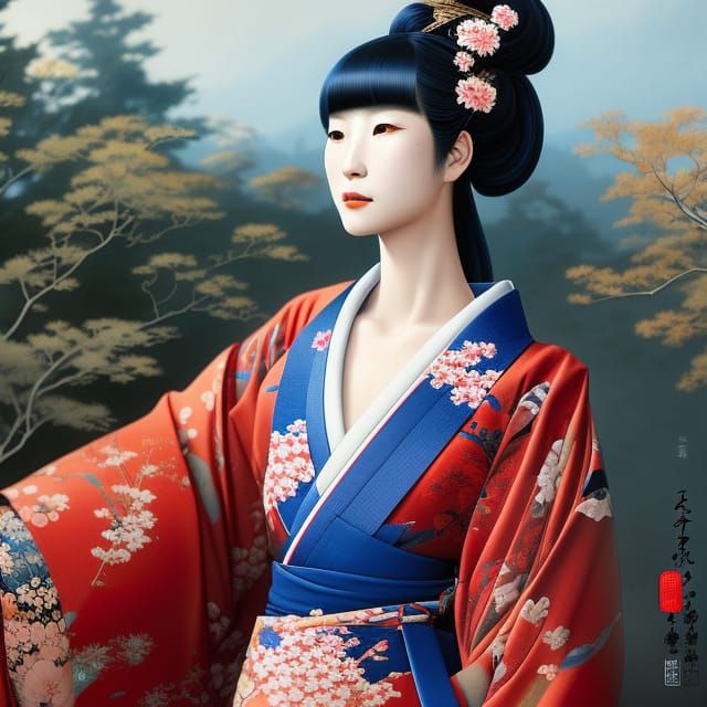 Beautiful Japanese Woman Portrait in Traditional Style