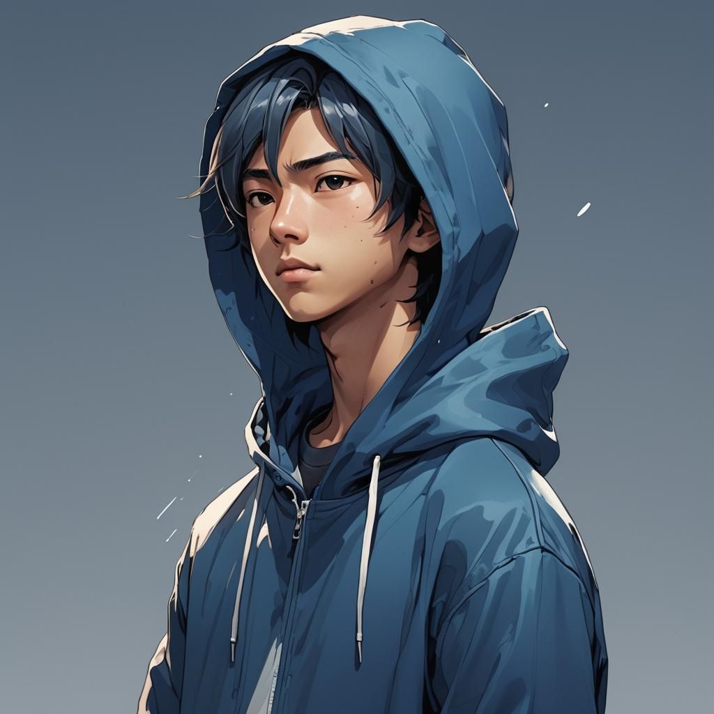 Teenage Boy in Blue Hoodie: Anime Manga Scan
