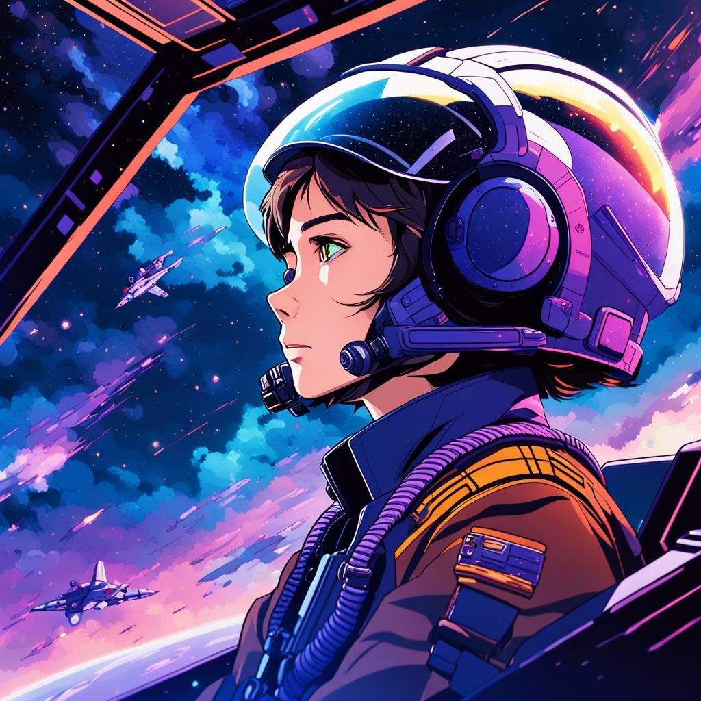 Anime Starfighter Pilot Gazing at Nebula