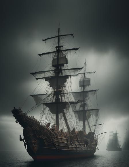 Hyperrealistic Pirate Ship on the Open Sea