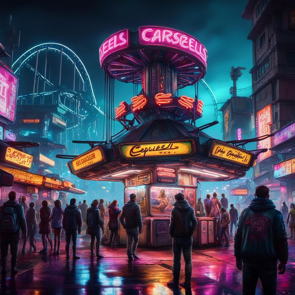 Cyberpunk Fairground at Night in HDR