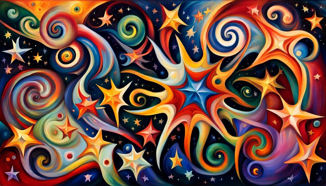 Cosmic Star Beings Dancing in Impasto Oil Style