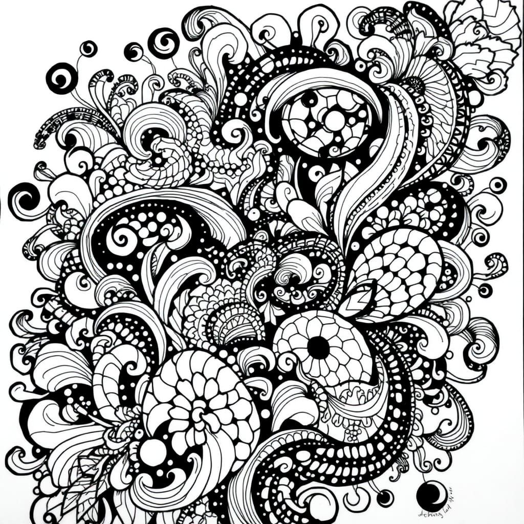 Intricate Black and White Abstract Doodle Drawing