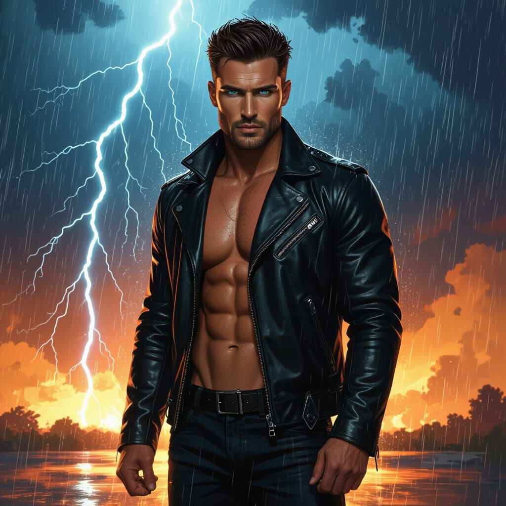 Hyperrealistic Man in Storm, Digital Painting