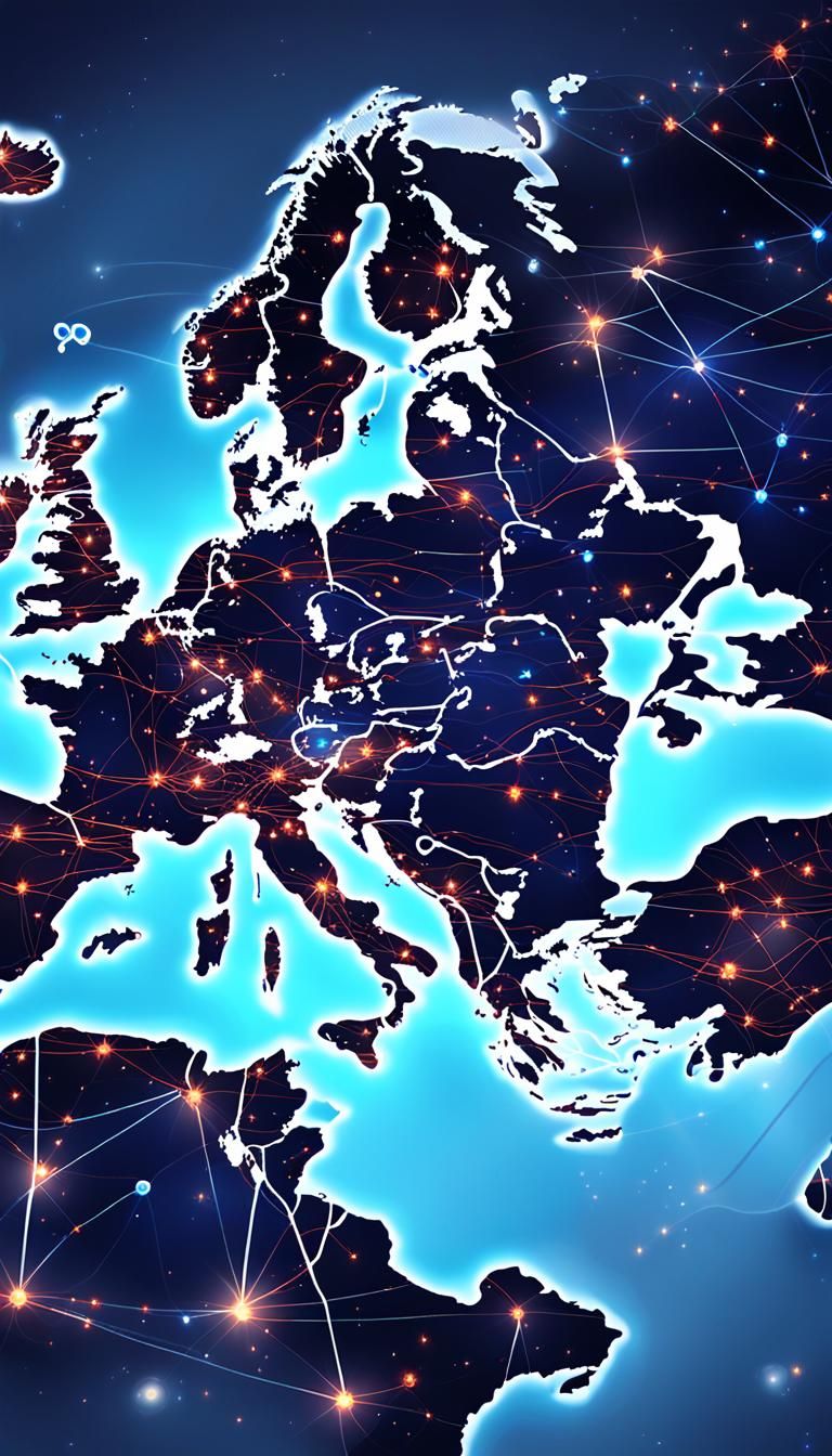 Europe map entwined with chatbot and artificial intelligence...