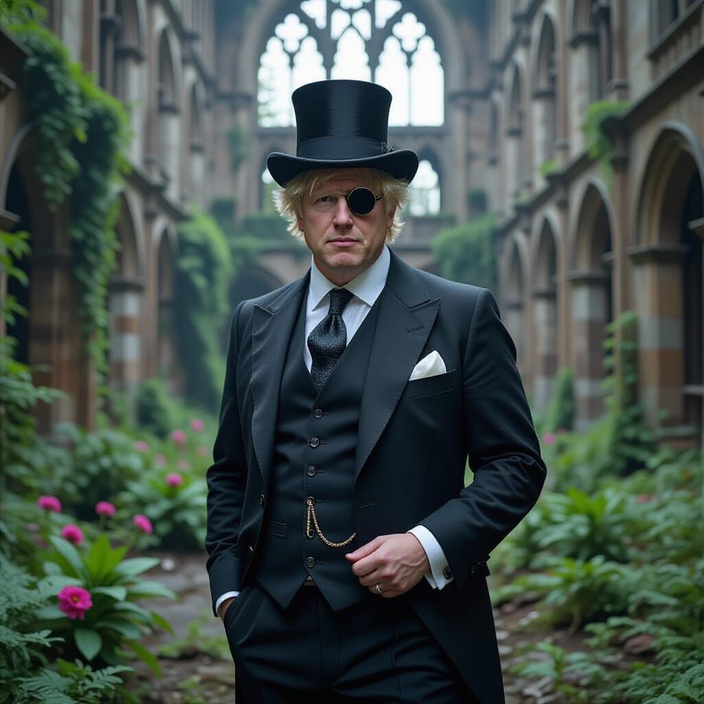 Boris Johnson in Parliament Ruins, Dystopian Style