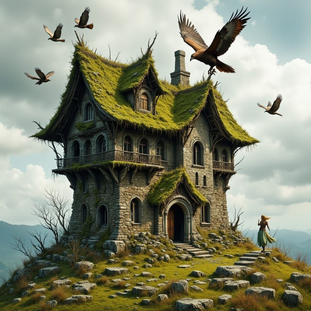 Moss Covered Tower with Hill Giant, Art Nouveau