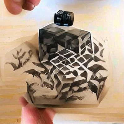 Impossible Cube Inspired by Escher Ink Drawing