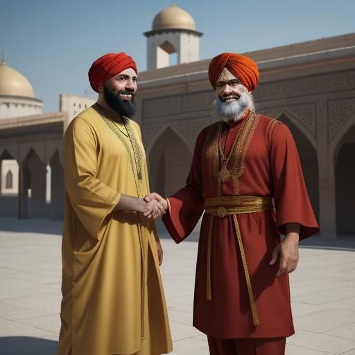 Turkish Men in Traditional Dress Shake Hands