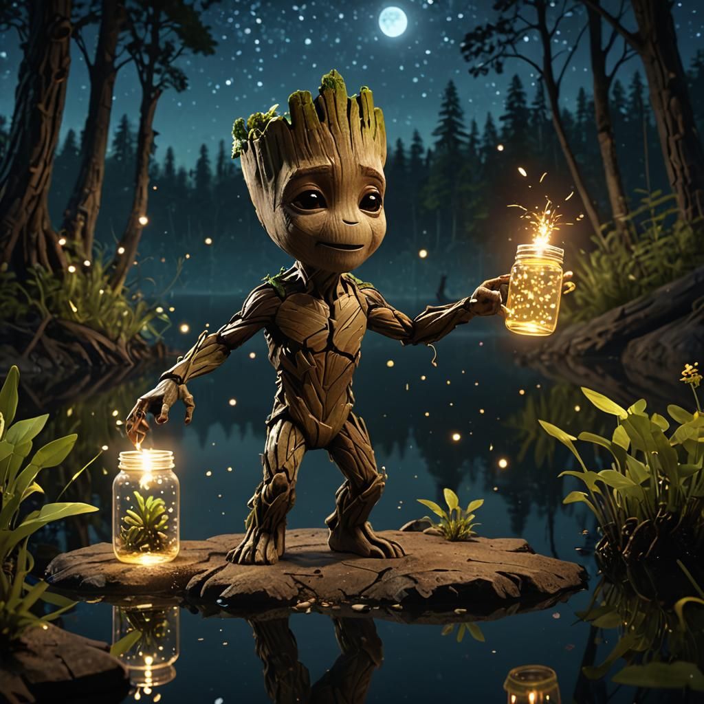 Baby Groot & Fireflies