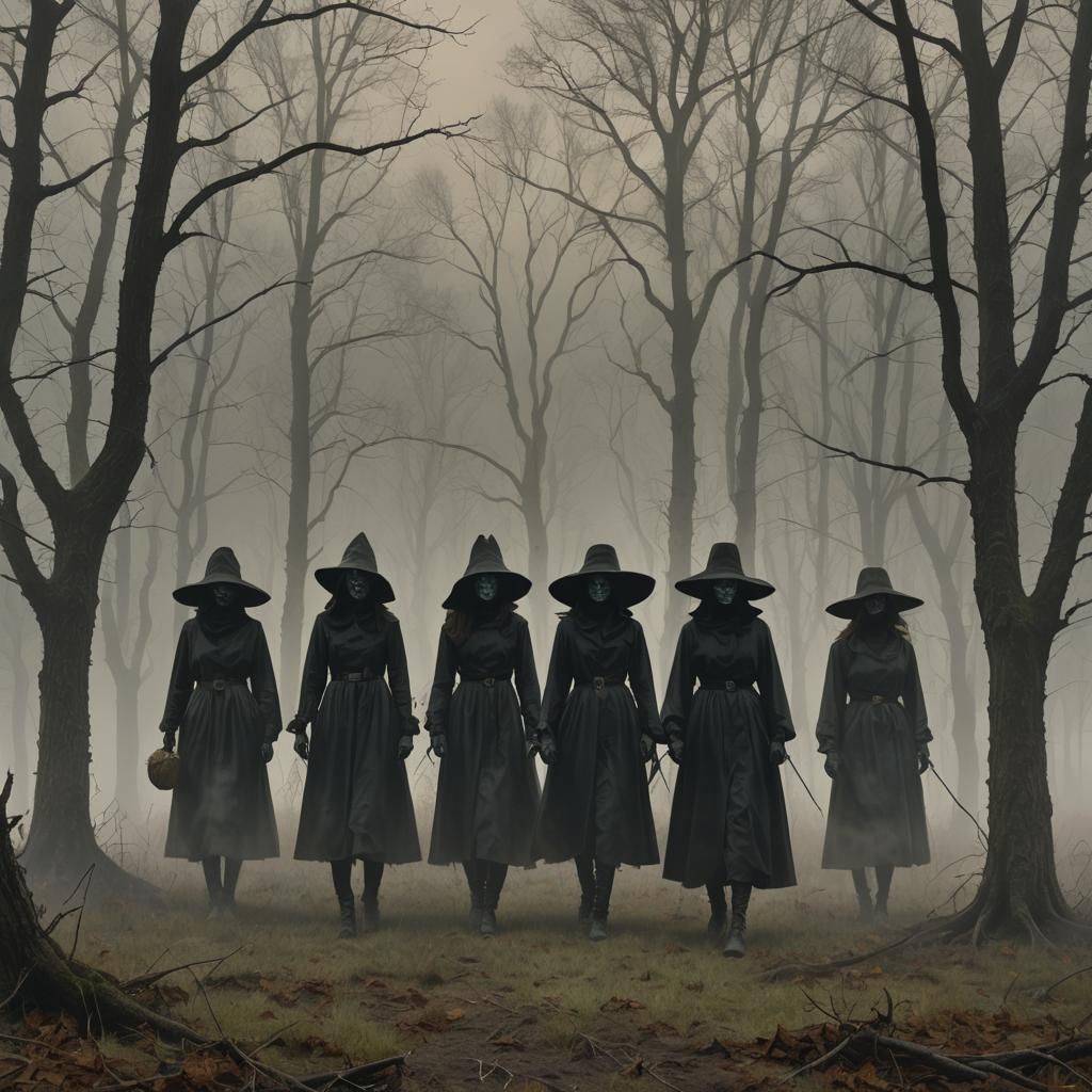 Sinister Coven in Foggy Field