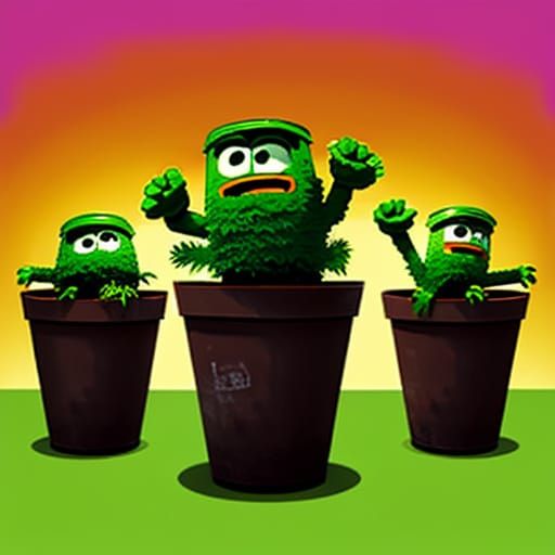 Angry Flowerpots Yelling in Cartoon Style