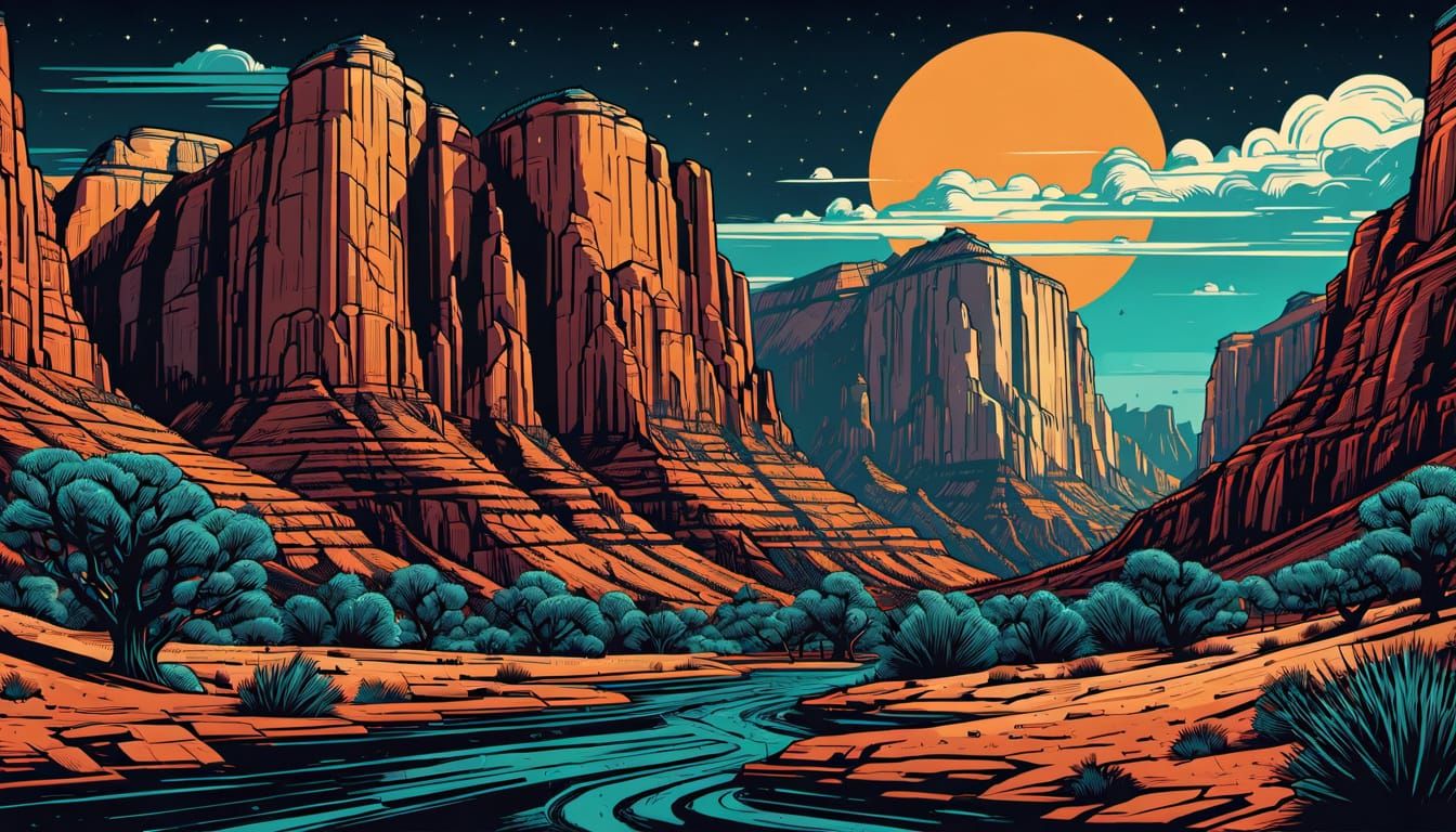 Zion National Park in Retro Comic Book Style